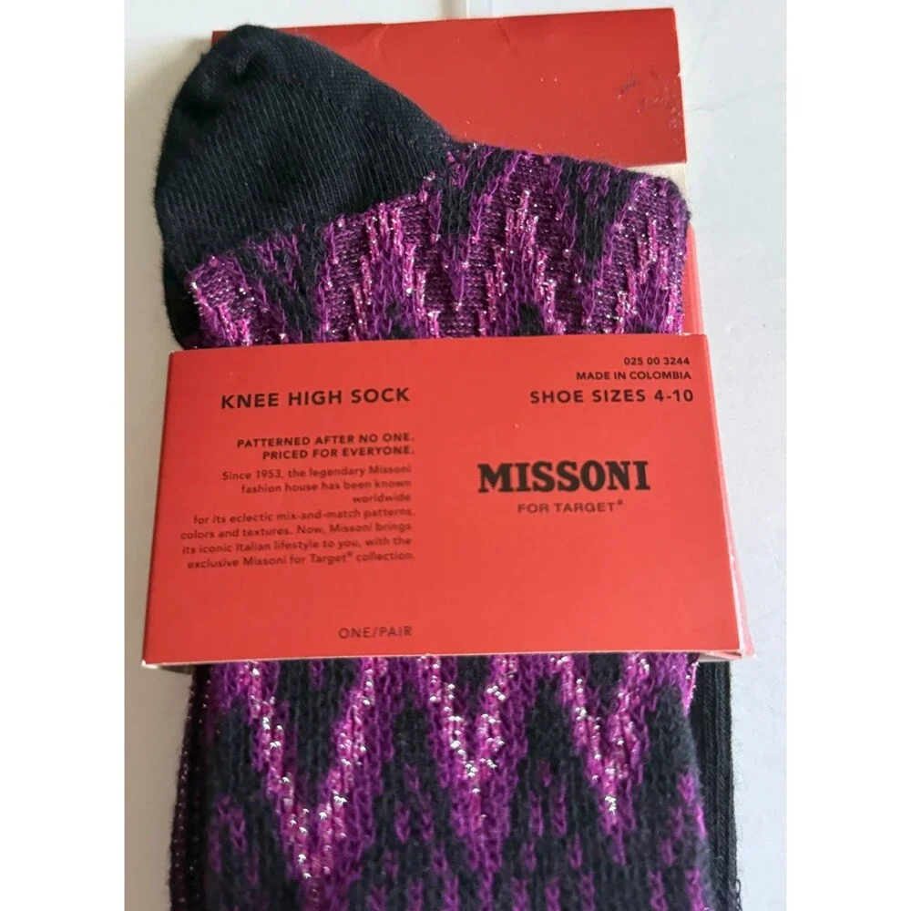 Missoni For Target Ladies Knee Socks Black Purple Chevron Shoe Size 4-10 Women